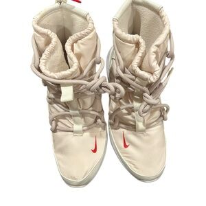 Nike Women’s Beige Winter Lace-Up Boots with Red Swoosh